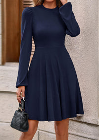 PRETTYGARDEN Womens Long Sleeve Mini Dress Fall Crewneck Ribbed Knit Soft A Line Flowy Casual Short Dresses with Pockets