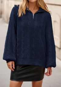 BTFBM Sweaters for Women Fall Fashion Loose Quarter Zip Pullover Collared Long Sleeve Cable Knit Winter Clothes