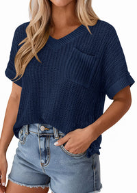 PRETTYGARDEN Women's Spring Short Sleeve Sweaters Lightweight V Neck Casual Going Out Summer T PRETTYGARDEN