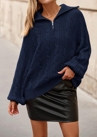 BTFBM Sweaters for Women Fall Fashion Loose Quarter Zip Pullover Collared Long Sleeve Cable Knit Winter Clothes