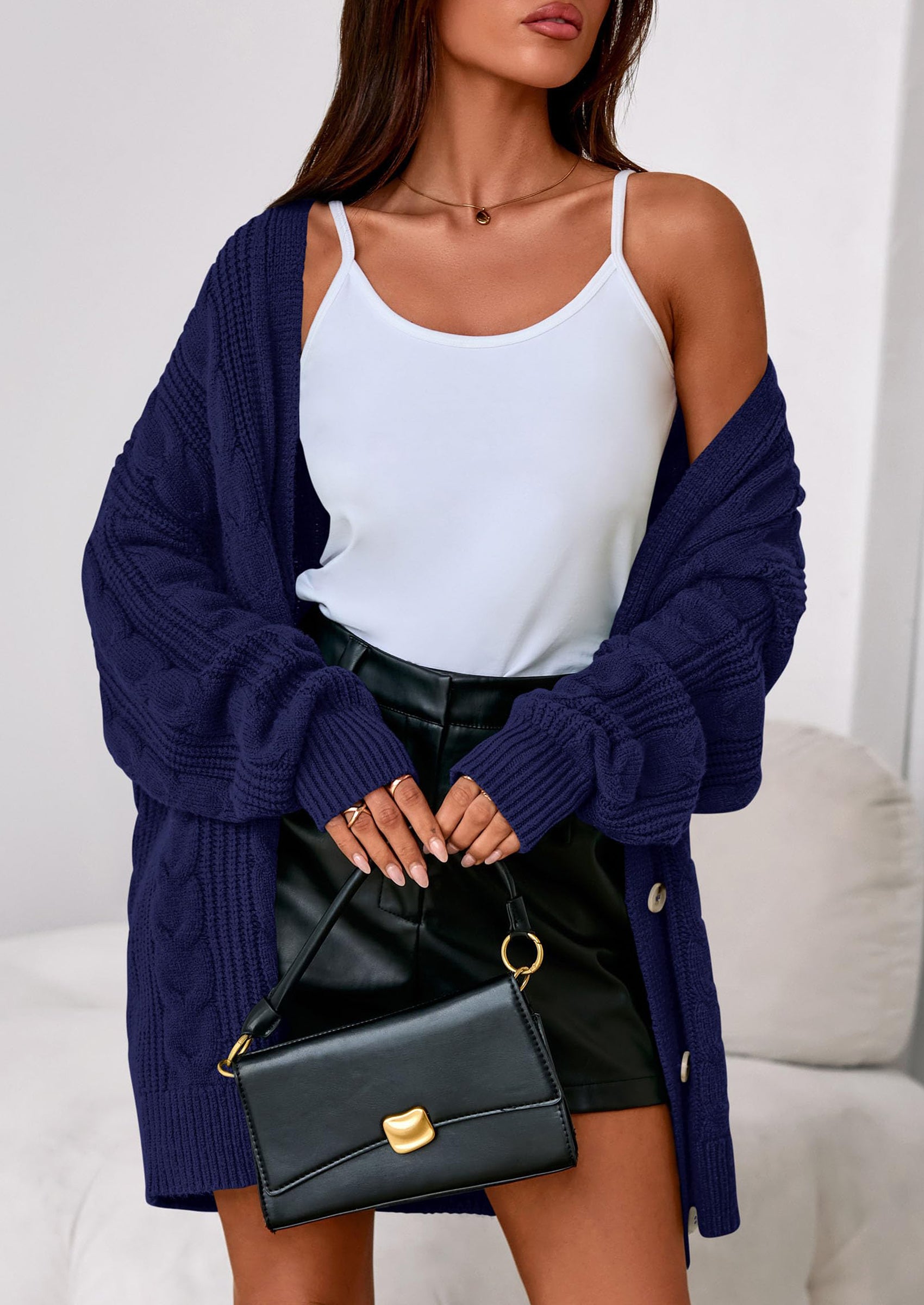 PRETTYGARDEN Women's Cable Knit Sweaters Fall Oversized Chunky Open Front Long Sleeve Cardigan Winter Coats