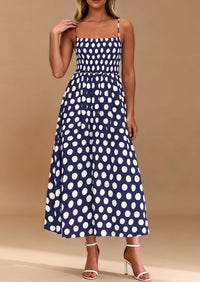 PRETTYGARDEN Womens Summer Dresses Spring Sleeveless Spaghetti Straps Casual Midi Dress Polka Dot Smocked Beach Sundress PRETTYGARDEN