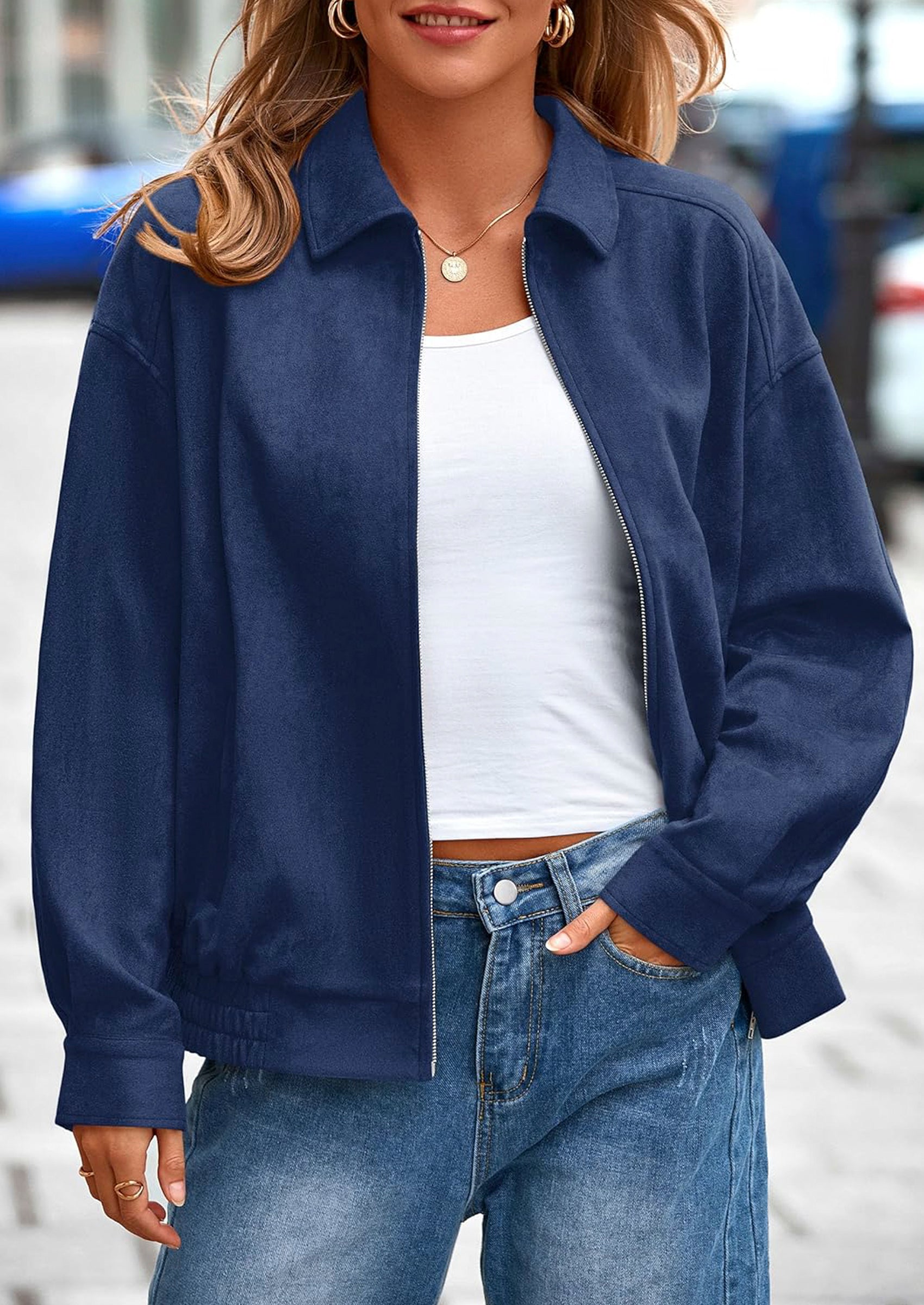 PRETTYGARDEN Women's Faux Suede Motorcycle Jacket Trendy Fall Fashion Oversized Zip Up Coats Winter Clothes Outerwear