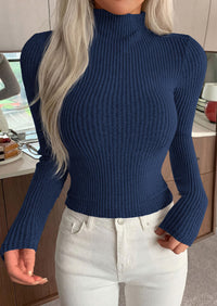 PRETTYGARDEN Long Sleeve T Shirts for Women Fall Fashion Mock Neck Fitted Ribbed Tee Tops Casual Basic Winter Clothing