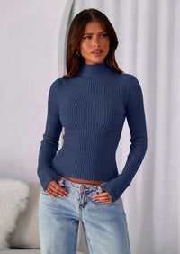 PRETTYGARDEN Long Sleeve T Shirts for Women Fall Fashion Mock Neck Fitted Ribbed Tee Tops Casual Basic Winter Clothing