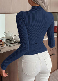 PRETTYGARDEN Long Sleeve T Shirts for Women Fall Fashion Mock Neck Fitted Ribbed Tee Tops Casual Basic Winter Clothing