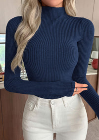 PRETTYGARDEN Long Sleeve T Shirts for Women Fall Fashion Mock Neck Fitted Ribbed Tee Tops Casual Basic Winter Clothing