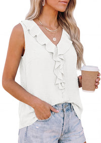 PRETTYGARDEN Womens Tank Tops 2026 Summer Dressy Casual Blouses Sleeveless Ruffle V Neck Swiss Dot Button Down Work Shirts PRETTYGARDEN