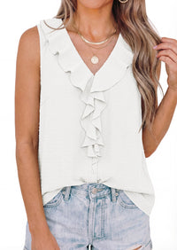 PRETTYGARDEN Womens Tank Tops 2026 Summer Dressy Casual Blouses Sleeveless Ruffle V Neck Swiss Dot Button Down Work Shirts PRETTYGARDEN