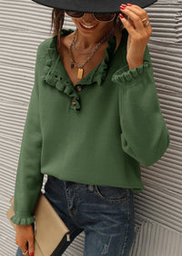 BTFBM Womens Sweaters Fall Winter Clothes 2025 Long Sleeve Button Down Ruffle Crew Neck Casual Knitted Pullover Tops PRETTYGARDEN