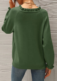 BTFBM Womens Sweaters Fall Winter Clothes 2025 Long Sleeve Button Down Ruffle Crew Neck Casual Knitted Pullover Tops PRETTYGARDEN