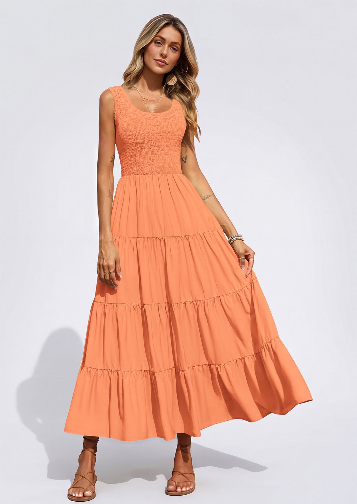 PRETTYGARDEN Women's 2026 Casual Loose Plain Maxi Sundress Smocked Tank Dress Sleeveless Summer Beach Tiered Long Dresses