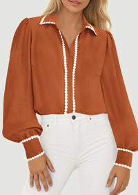 PRETTYGARDEN Womens Long Sleeve Button Down Shirts Trendy V Neck Loose Fit Fall Tops Collared Dressy Casual Blouses