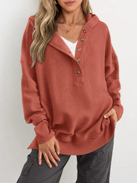 PRETTYGARDEN Womens Fashion Oversized Long Sleeve Hoodie Button Down V Neck Sweatshirt Side Slit Casual Pullover Tops PRETTYGARDEN