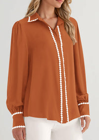 PRETTYGARDEN Womens Long Sleeve Button Down Shirts Trendy V Neck Loose Fit Fall Tops Collared Dressy Casual Blouses