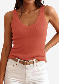 PRETTYGARDEN Womens Summer Sleeveless Tank Tops V Neck Ruffle Lightweight Ribbed Knit Shirt Casual Going Out Top PRETTYGARDEN