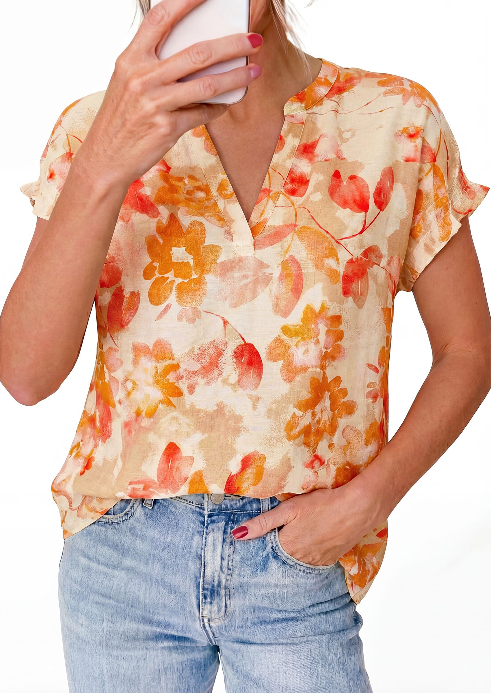 PRETTYGARDEN Womens Floral Print Short Sleeve Summer Tops Trendy V Neck Loose Boho Shirts Casual Work Blouses PRETTYGARDEN