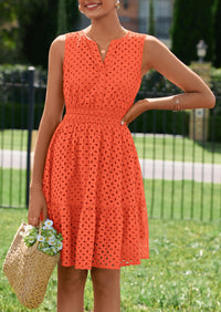 PRETTYGARDEN Women's Summer Dresses Sleeveless V Neck Eyelet Hollow Out Swing A Line Beach Vacation Sun Dress PRETTYGARDEN