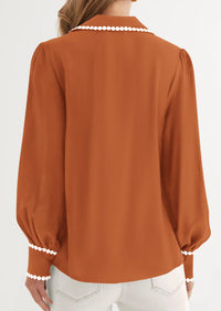 PRETTYGARDEN Womens Long Sleeve Button Down Shirts Trendy V Neck Loose Fit Fall Tops Collared Dressy Casual Blouses