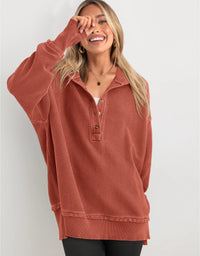 PRETTYGARDEN Womens Fashion Oversized Long Sleeve Hoodie Button Down V Neck Sweatshirt Side Slit Casual Pullover Tops PRETTYGARDEN