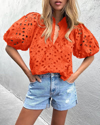 Hollow Out Lace Embroidered Blouse