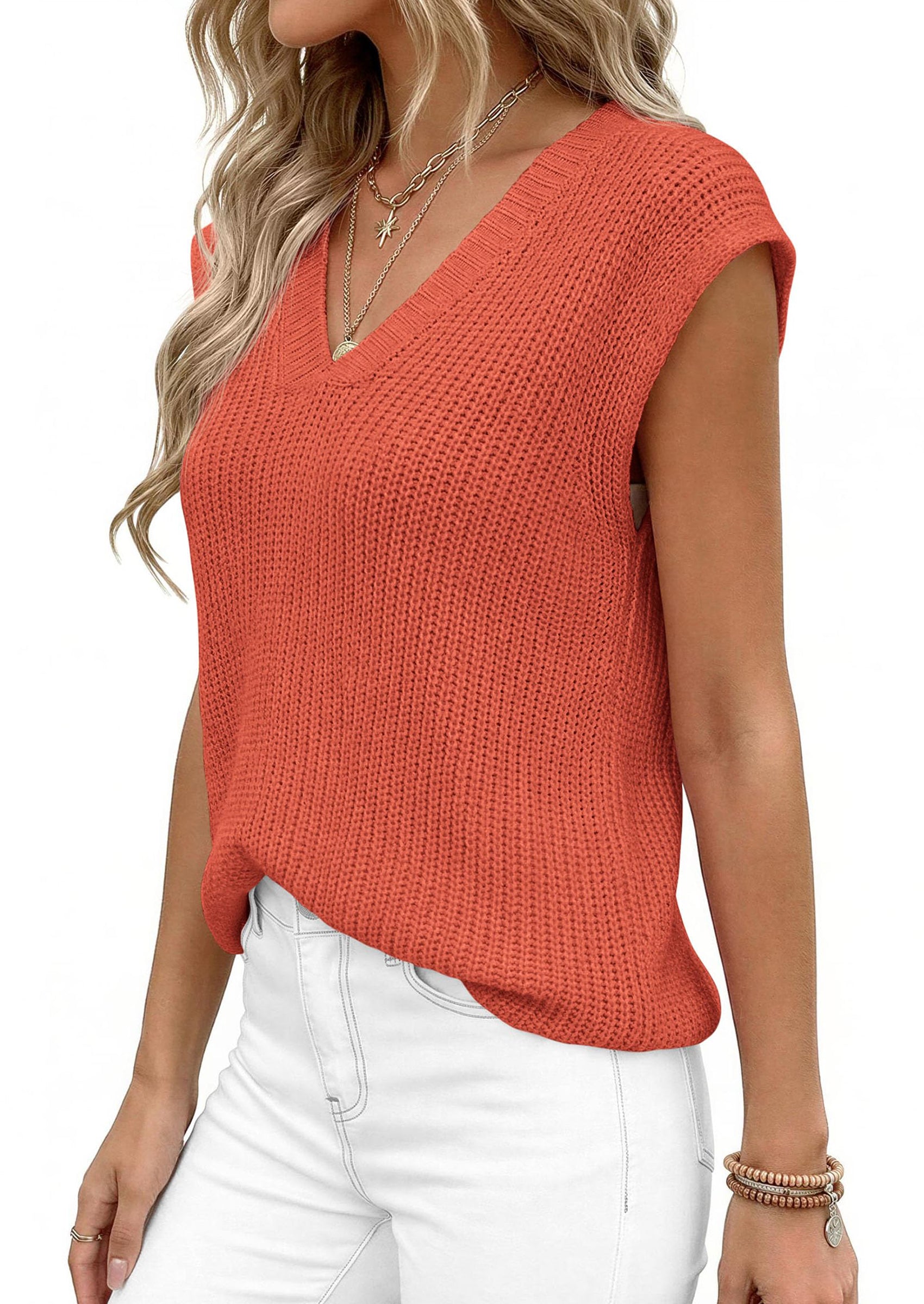 PRETTYGARDEN Women's Lightweight Sweaters Vest Spring Trendy Cap Sleeve V Neck Knit Tank Tops Summer Going Out Outfits PRETTYGARDEN