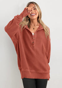 PRETTYGARDEN Womens Fashion Oversized Long Sleeve Hoodie Button Down V Neck Sweatshirt Side Slit Casual Pullover Tops