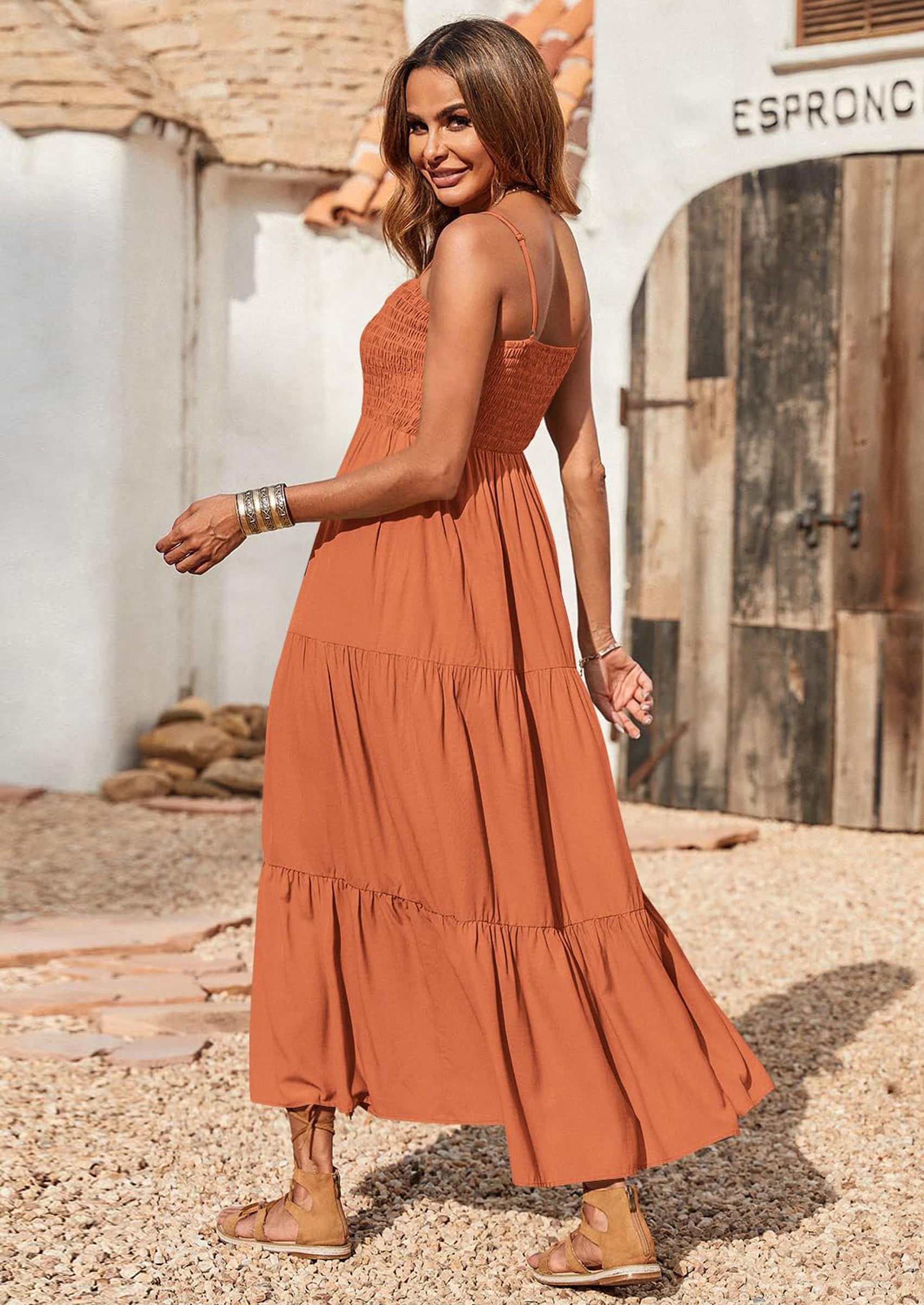 PRETTYGARDEN Women's Summer Maxi Dress Casual Boho Sleeveless Spaghetti Strap Smocked Tiered Long Beach Sundresses PRETTYGARDEN