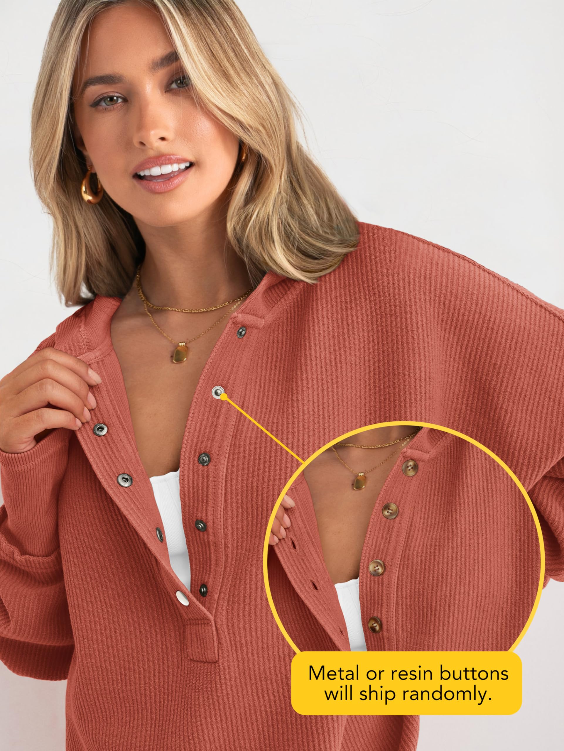 PRETTYGARDEN Womens Fashion Oversized Long Sleeve Hoodie Button Down V Neck Sweatshirt Side Slit Casual Pullover Tops PRETTYGARDEN