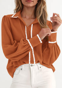 PRETTYGARDEN Womens Long Sleeve Button Down Shirts Trendy V Neck Loose Fit Fall Tops Collared Dressy Casual Blouses