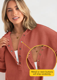 PRETTYGARDEN Womens Fashion Oversized Long Sleeve Hoodie Button Down V Neck Sweatshirt Side Slit Casual Pullover Tops