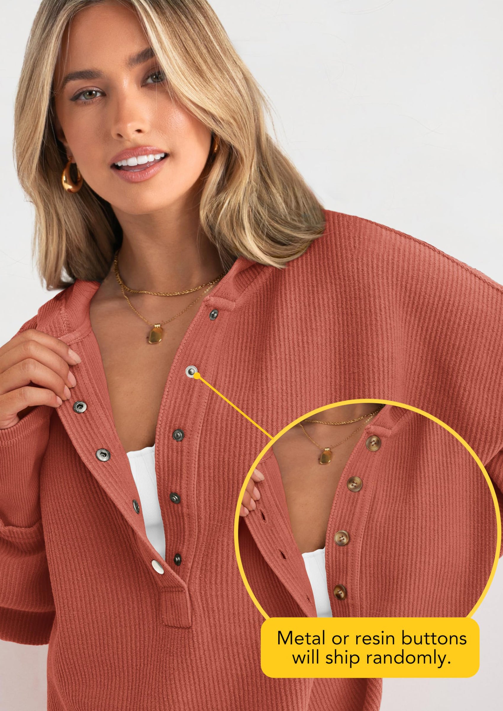 PRETTYGARDEN Womens Fashion Oversized Long Sleeve Hoodie Button Down V Neck Sweatshirt Side Slit Casual Pullover Tops