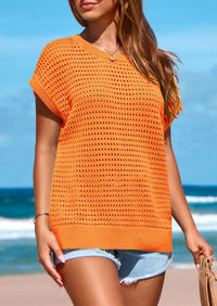 PRETTYGARDEN Womens Spring Tops Summer Shirts Crochet Cap Sleeve Sweater Pullover Cute Beach Vacation Clothes