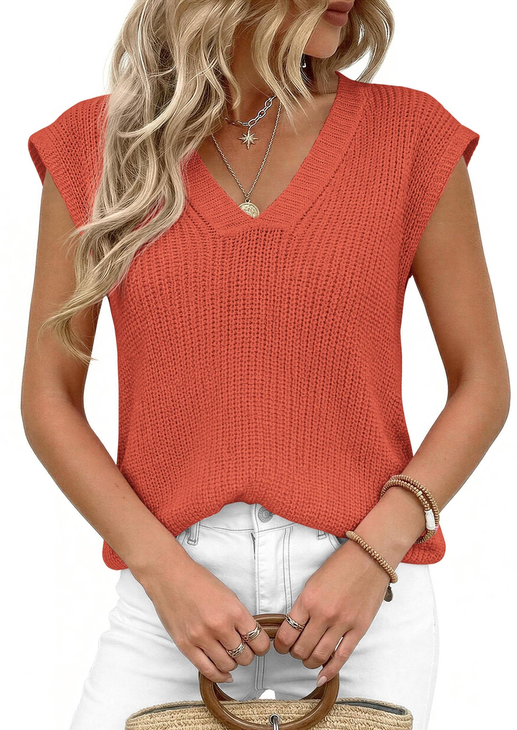 PRETTYGARDEN Women's Lightweight Sweaters Vest Spring Trendy Cap Sleeve V Neck Knit Tank Tops Summer Going Out Outfits PRETTYGARDEN