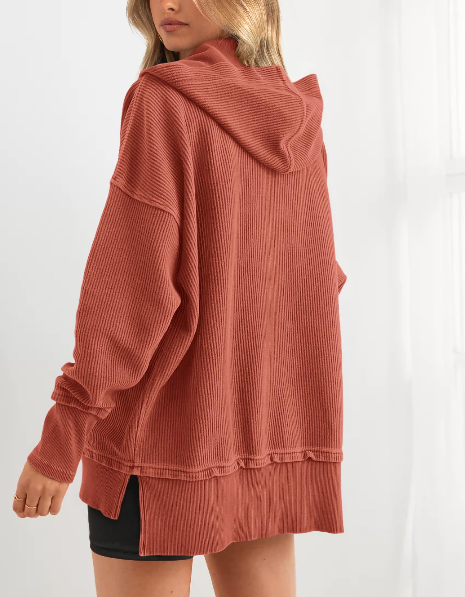 PRETTYGARDEN Womens Fashion Oversized Long Sleeve Hoodie Button Down V Neck Sweatshirt Side Slit Casual Pullover Tops PRETTYGARDEN