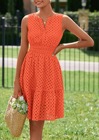 PRETTYGARDEN Women's Summer Dresses Sleeveless V Neck Eyelet Hollow Out Swing A Line Beach Vacation Sun Dress PRETTYGARDEN