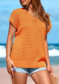 PRETTYGARDEN Womens Spring Tops Summer Shirts Crochet Cap Sleeve Sweater Pullover Cute Beach Vacation Clothes