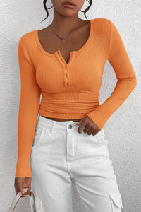 PRETTYGARDEN Women's Spring Fall Long Sleeve Henley T Shirts Button Ribbed Knit Slim Fit Casual Basic Tops Blouse