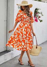 PRETTYGARDEN Women's Summer Casual Dresses Spring Puff Sleeve Square Neck A Line Flowy Boho Floral Smocked Midi Dress PRETTYGARDEN