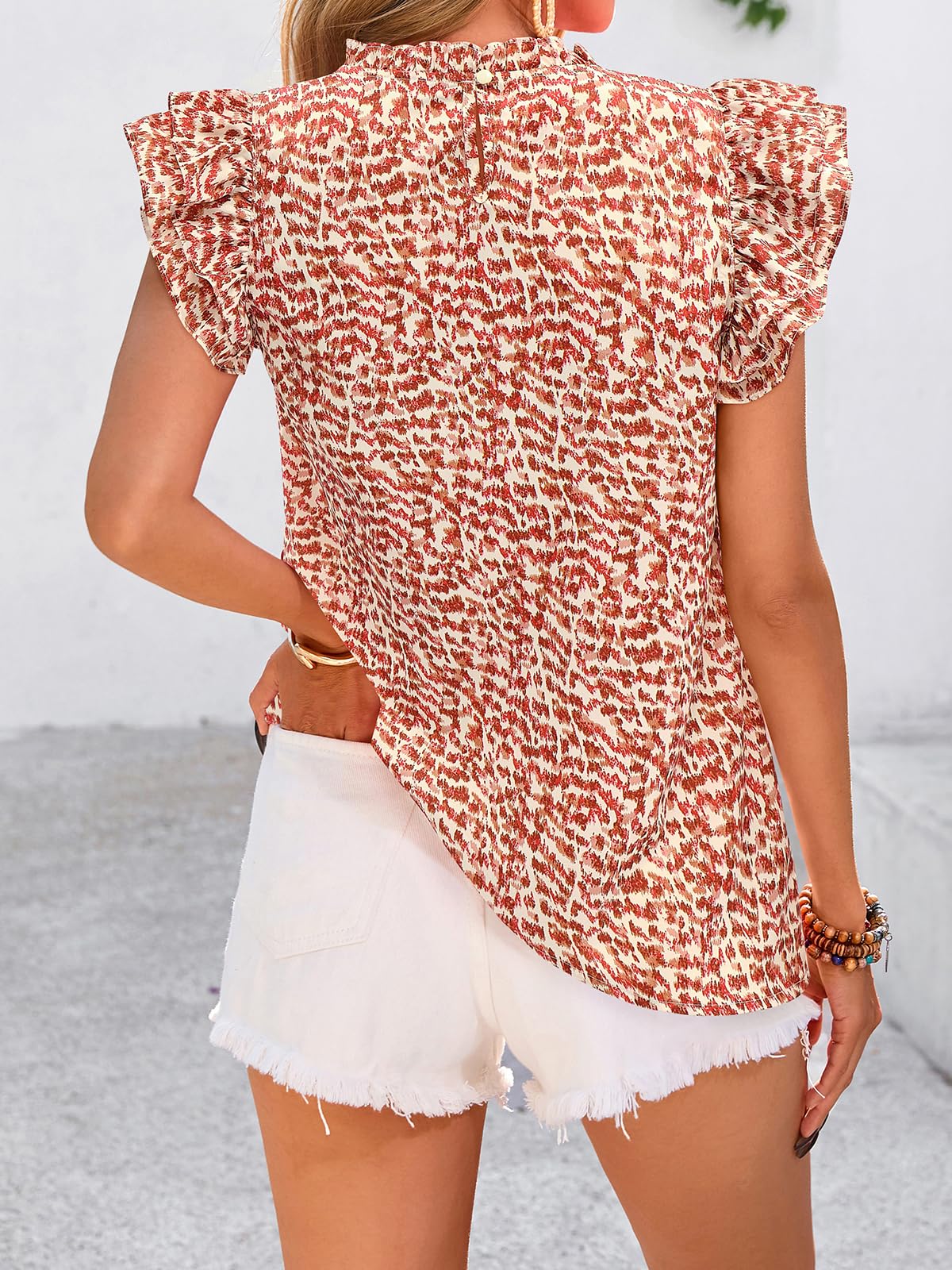 PRETTYGARDEN Women's Ruffle Short Sleeve Summer Tops Trendy Floral Trim Neck Casual Dressy Chiffon Boho Blouses Shirts PRETTYGARDEN