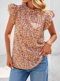 PRETTYGARDEN Women's Ruffle Short Sleeve Summer Tops Trendy Floral Trim Neck Casual Dressy Chiffon Boho Blouses Shirts PRETTYGARDEN