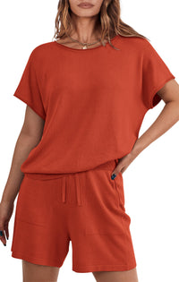 PRETTYGARDEN Two Piece Set for Women Summer Lounge Sets Shorts And Short Sleeve Tops Knitted Matching Travel Spring Outfits PRETTYGARDEN
