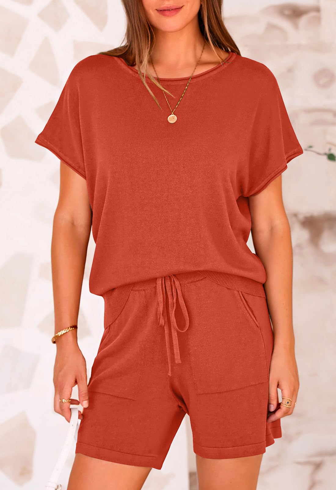 PRETTYGARDEN Two Piece Set for Women Summer Lounge Sets Shorts And Short Sleeve Tops Knitted Matching Travel Spring Outfits PRETTYGARDEN