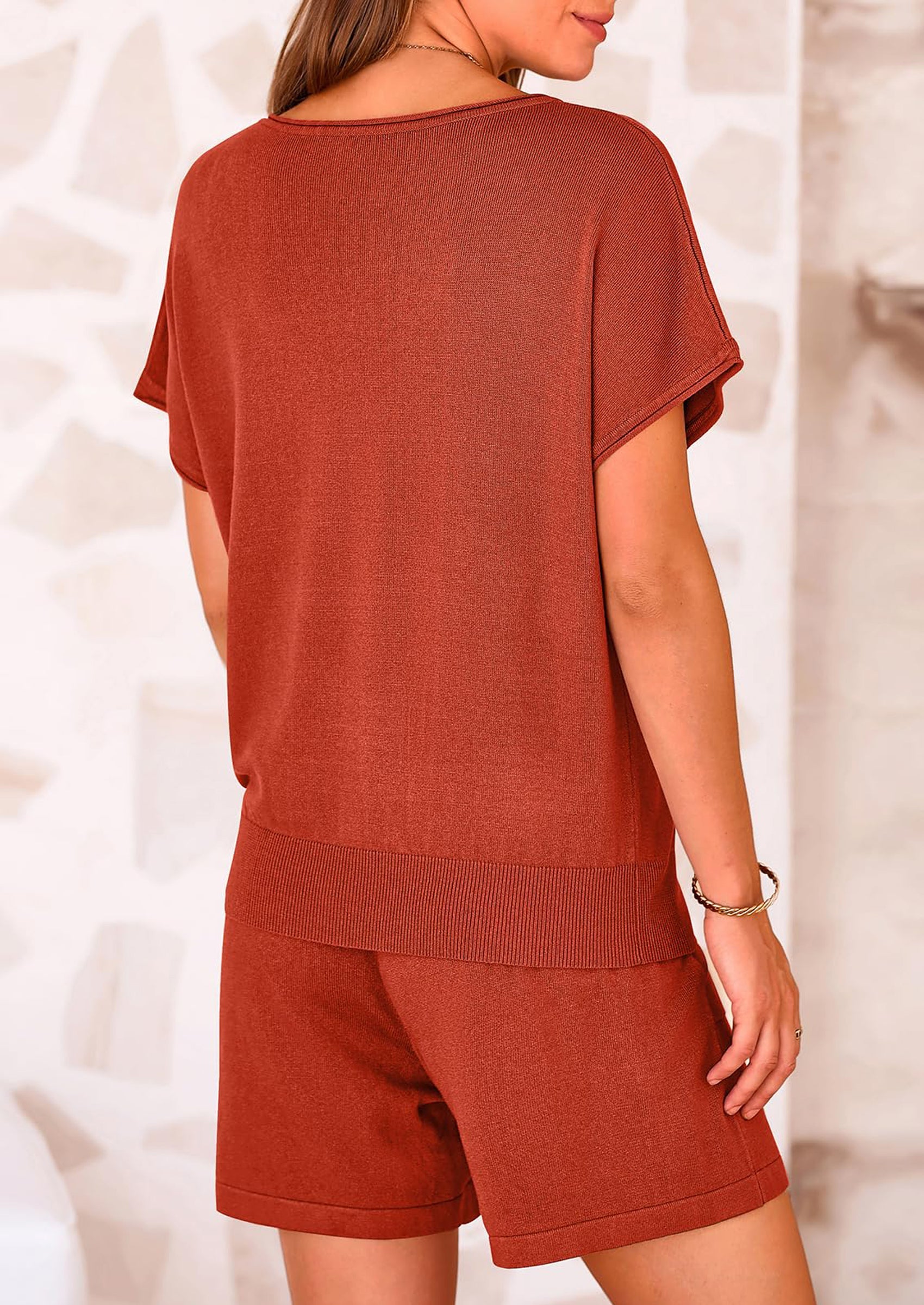 PRETTYGARDEN Two Piece Set for Women Summer Lounge Sets Shorts And Short Sleeve Tops Knitted Matching Travel Spring Outfits PRETTYGARDEN