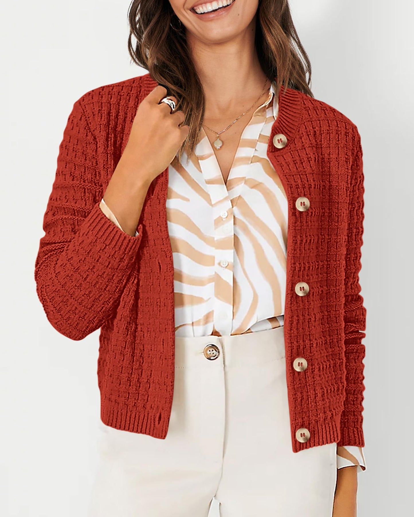 Knit Cardigan Long Sleeve Open Front Button Down Jacket