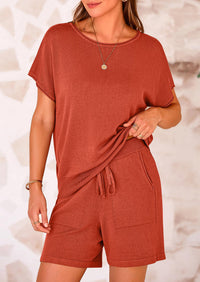 PRETTYGARDEN Two Piece Set for Women Summer Lounge Sets Shorts And Short Sleeve Tops Knitted Matching Travel Spring Outfits PRETTYGARDEN