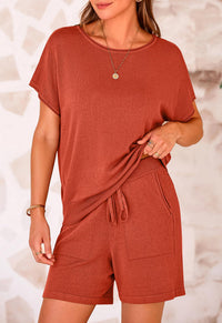 PRETTYGARDEN Two Piece Set for Women Summer Lounge Sets Shorts And Short Sleeve Tops Knitted Matching Travel Spring Outfits PRETTYGARDEN