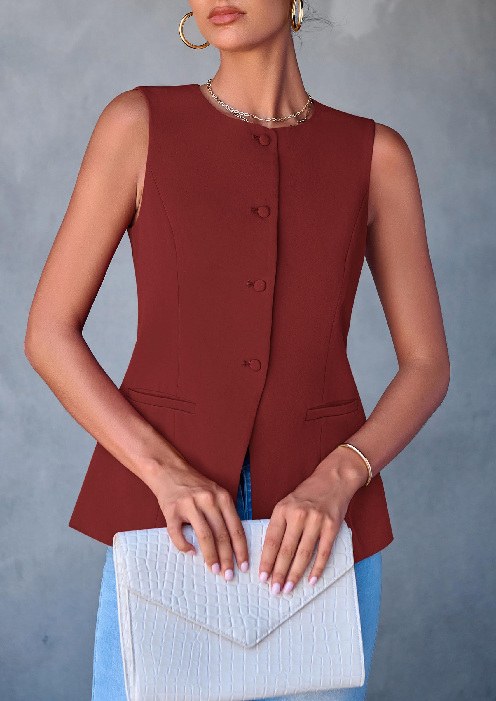 PRETTYGARDEN Women's Suit Vest Tops Summer Dressy Casual Business Button Sleeveless Trendy Fashion Blazer Waistcoat