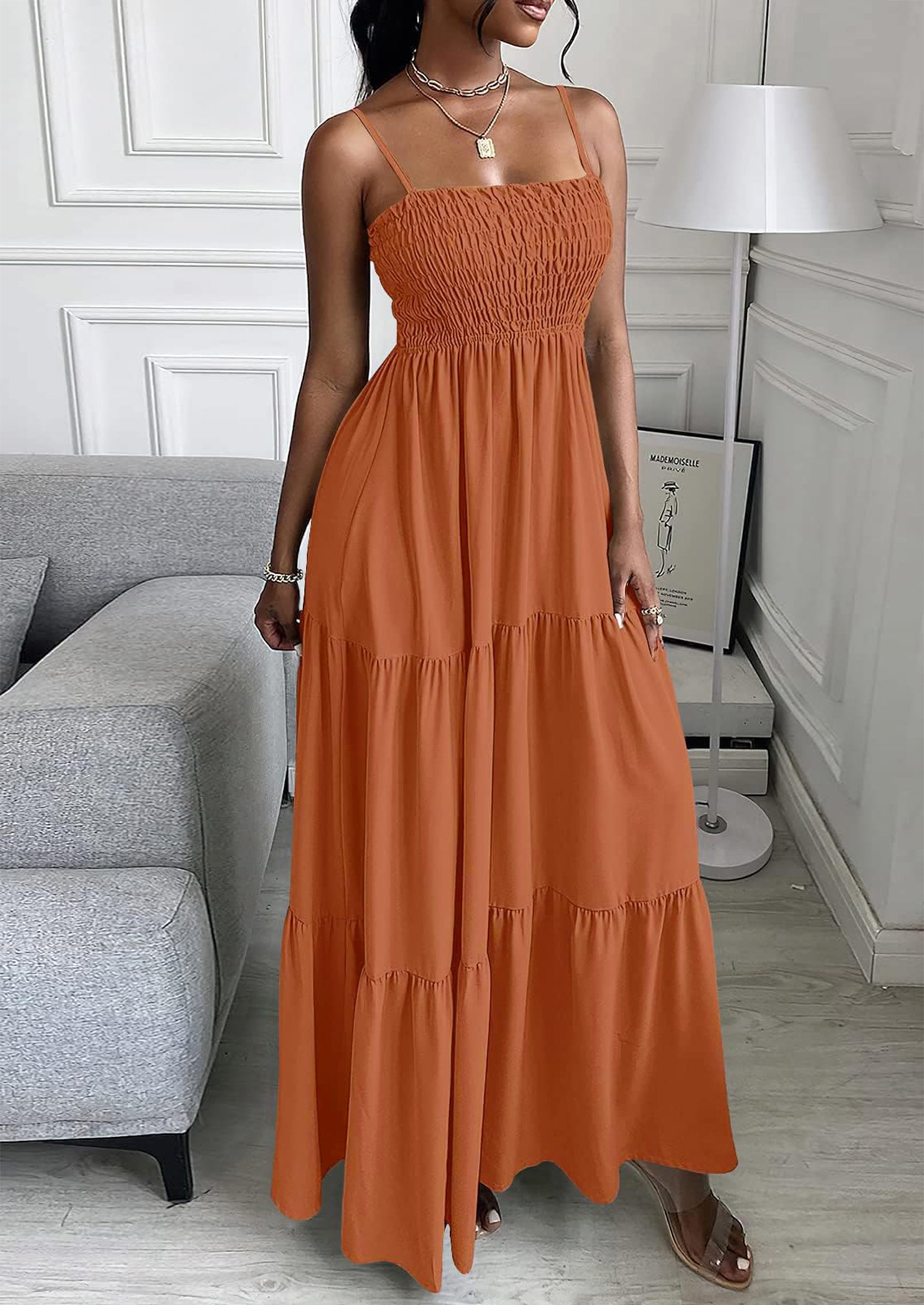 PRETTYGARDEN Women's Summer Maxi Dress Casual Boho Sleeveless Spaghetti Strap Smocked Tiered Long Beach Sundresses PRETTYGARDEN