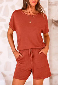 PRETTYGARDEN Two Piece Set for Women Summer Lounge Sets Shorts And Short Sleeve Tops Knitted Matching Travel Spring Outfits PRETTYGARDEN